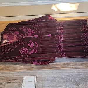 Johnny Was Velvet Dress with Floral Embroidery-L